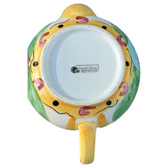 Hausenware VTG Teapot Colorful Yellow Festive Artist Handpainted Crackle Design - Picture 12 of 12